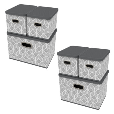 HomeLife Úložný box s víkem sada 3 ks - list šedo-bílá 2 sady 