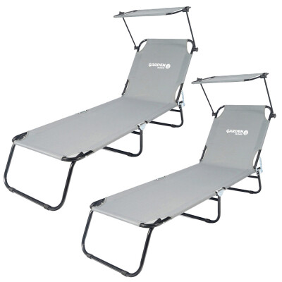Garden King Zahradní lehátko se stříškou šedá sada 2 ks