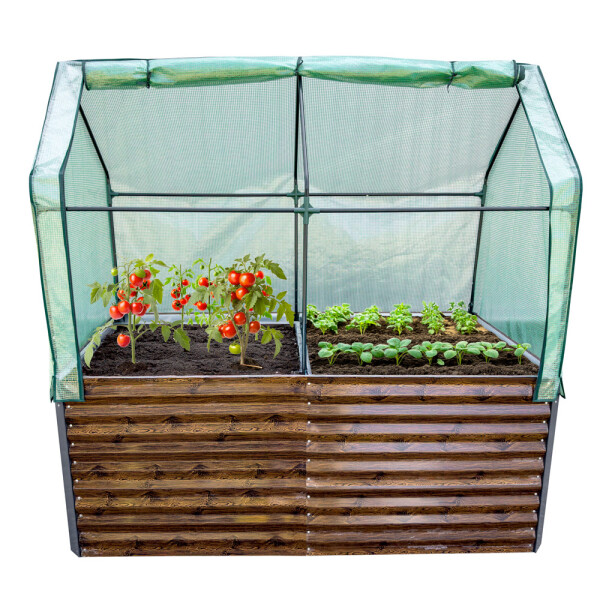 Krytý vyvýšený záhon AGRO BED II 200 x 79/199 x 100 cm, 3D design dřevo, kov